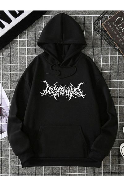 DUBU BUTİK Punk Sweatshirt - Black Printed Oversize Hoodie