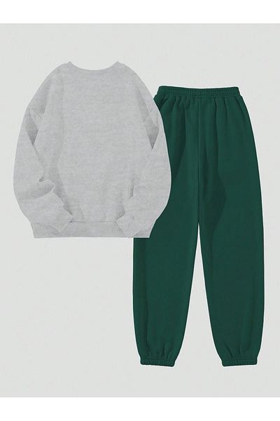 VBSVİBES Gri Verde CREW NECK Combinație de jos Top Set de trening LOS ANGLES