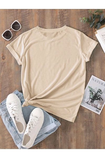 DUBU BUTİK Pregnant Gebe T-shirt Kids Printed - Mink Crew Neck Oversize T-Shirt