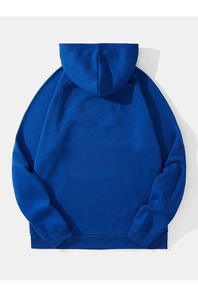 DUBU BUTİK Απλό Basic Φούτερ - Sax Blue Oversize Hooded
