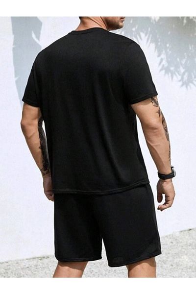 DUBU BUTİK T-shirt Paris Line Shorts - Σετ φόρμας πάνω και κάτω με σορτς με στάμπα Oversize Crew Neck