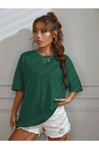 DUBU BUTİK Tricou Good Things - Tricou cu mânecă scurtă oversize cu mânecă scurtă cu imprimeu verde
