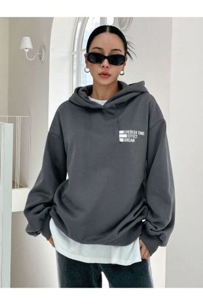 DUBU BUTİK Φούτερ Effect - Smoked Printed Oversize Hooded