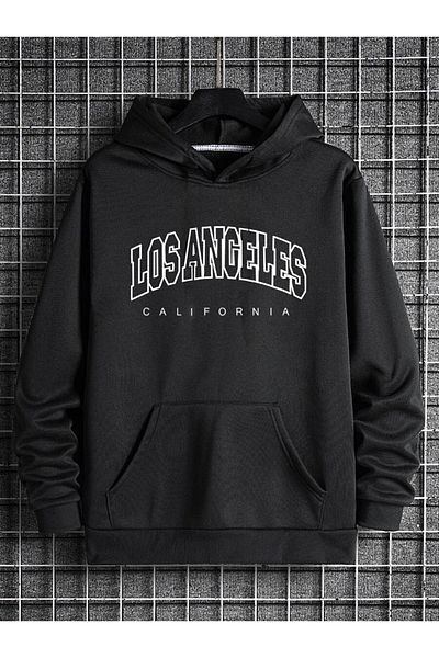 DUBU BUTİK Los Angeles Sweatshirt - Black Printed Oversize Hoodie