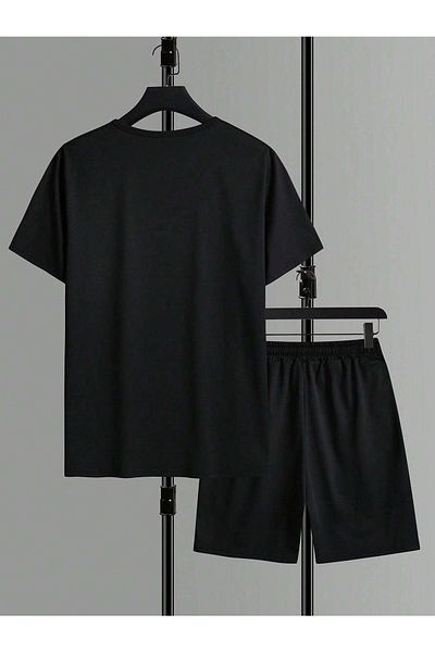 DUBU BUTİK Μαύρο T-shirt και Σορτς Σετ - Oversize Crew Neck Συνδυασμός