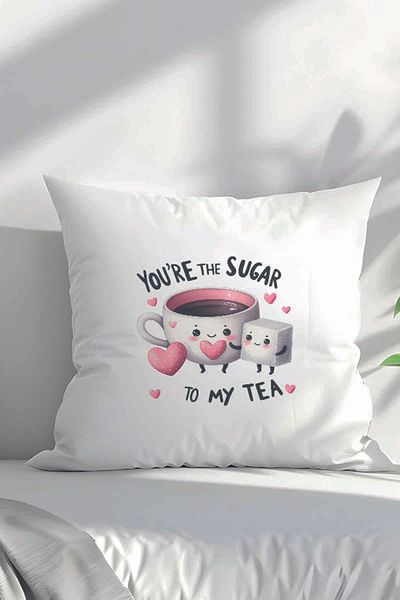 qoeuyl boutique You Are the Sugar to My Tea Printed Spouse Lover Romantic Gift Fiber Satin Decorative Pillow