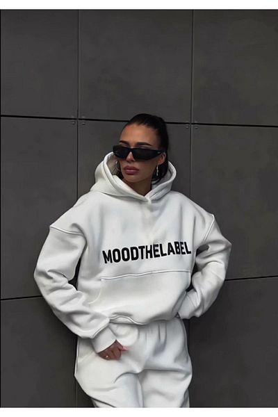 Sweetline Σετ χειμερινής φόρμας Mood The Label - Φούτερ με κουκούλα σε λευκό εμπριμέ
