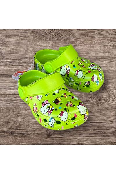 AkınalBella Akinalbella Baby Girl Green Hello Kity Printed Light Sole Closed Front Slippers Sandals