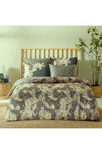 Taç Paisley design satin cotton bed linen, TaçDelux Digital, Olea Verde