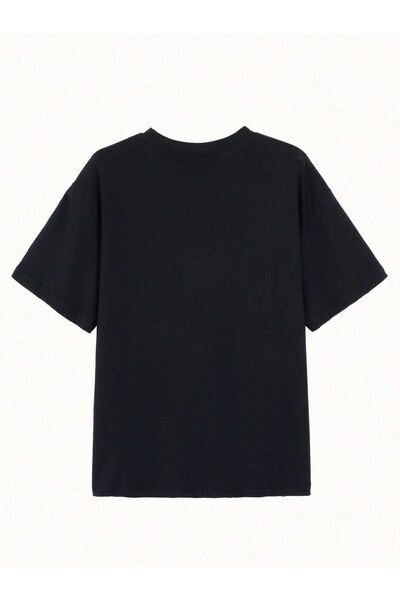 DUBU BUTİK Футболка Santa Barbara - Чорна з принтом, оверсайз, велосипедний комір, короткий рукав