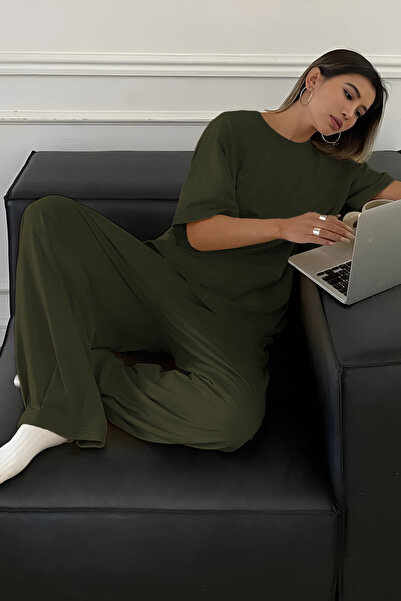 OKULCUBABA Set de pijamale oversize pentru femei, cu talie și șireturi