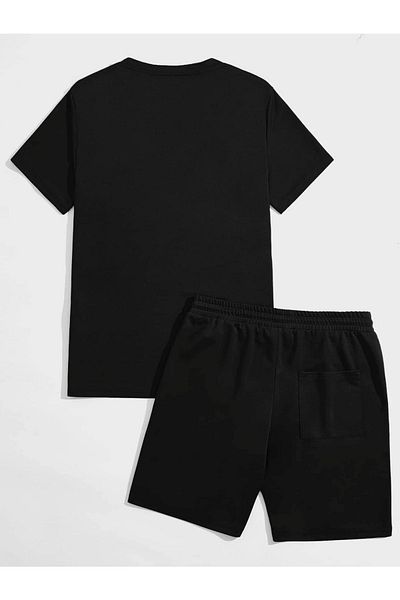 DUBU BUTİK California Signature T-shirt Shorts - Black Bottom Top Team Shorts T-shirt Combination Printed Crew Neck