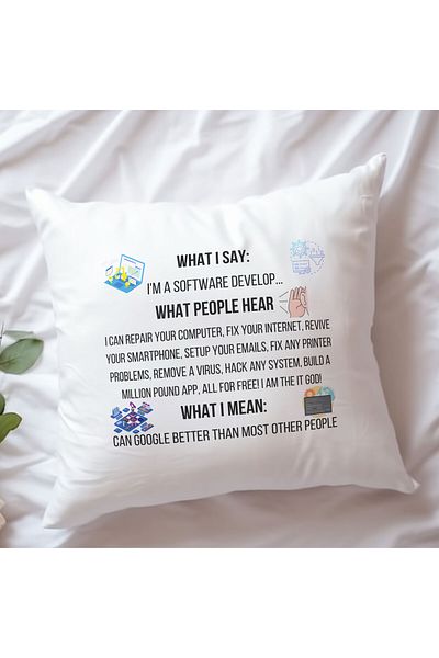 qoeuyl boutique What I Say What People Hear Printed Software Gift Fiber Satin Decorative Pillow