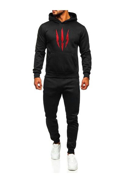 DUBU BUTİK Σετ φόρμας Claw Sweatshirt Jogger - Μαύρη στάμπα Oversize Raised Hooded