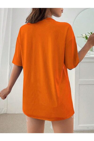 DUBU BUTİK Помаранчева футболка з принтом з коротким рукавом