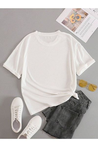 DUBU BUTİK California WC T-Shirt - White Printed Oversize Crew Neck Short Sleeve