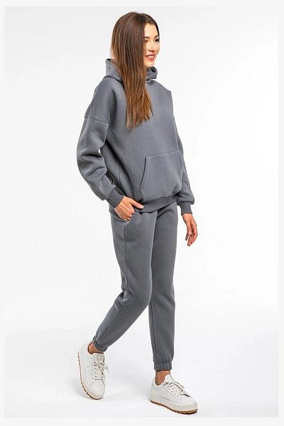 DUBU BUTİK Απλό Basic Σετ Φούτερ Jogger - Smoked Oversize Raised Hooded