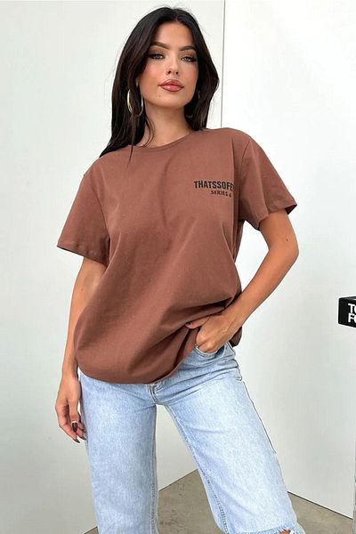DUBU BUTİK Καφέ Oversize Fetch Series 6 T-shirt - Oversize Printed