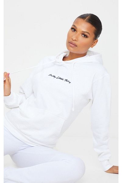 DUBU BUTİK طقم بدلة رياضية جميلة سويت شيرت Jogger - أرجل مطاطية كبيرة الحجم مطبوعة باللون الأبيض