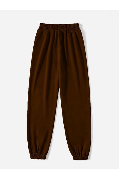 Sweetline Καφέ Basic Straight Sweatpants Jogger - Rubber Leg High Waist Oversize