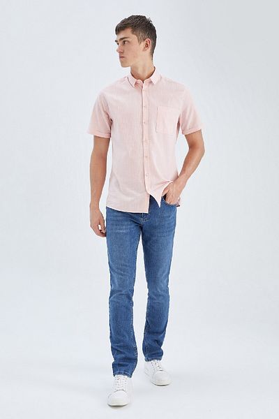 DeFacto Slim Fit Basic κοντό μανίκι 100 βαμβακερό πουκάμισο R1706az23sm