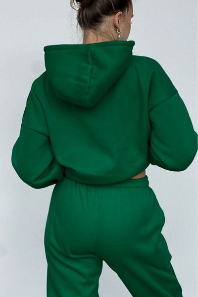 DUBU BUTİK Σετ φόρμας Chicago Sweatshirt Jogger - Πράσινη στάμπα Oversize Raised Hooded