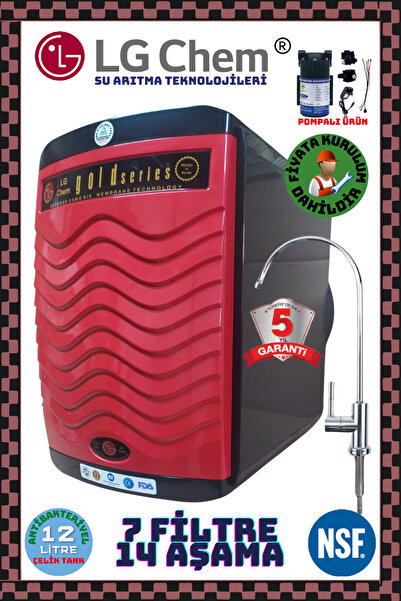 LG Chem Gold Pompalı Montaj Dahil 14 Aşama 7 Filitreli. 12 Litrelik Kırmızı Renk.mineralli Su Arıtma Cihazı