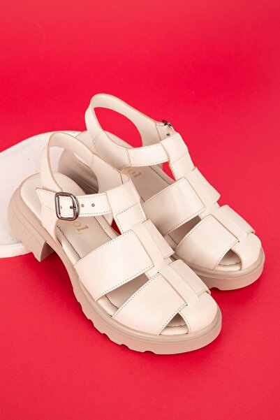 Gondol Hakiki Deri Kafesli Yumuşak Taban Rahat Sandalet Elnr.494