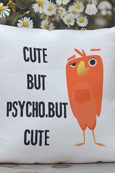 qoeuyl boutique Cute but Psycho but Cute Printed Funny Gift Fiber Satin Decorative Pillow