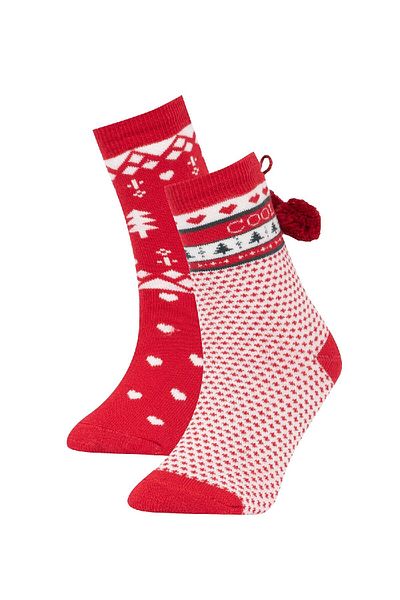 DeFacto Girl's New Year's Themed 2-Piece Cotton Long Socks Z3921A6Ns
