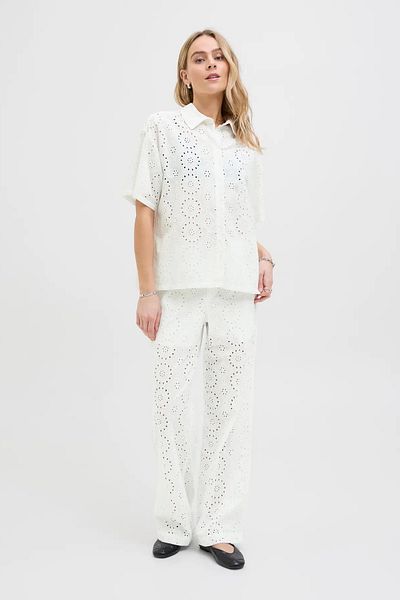 JJXX Women's Relaxed Fit Lace Listing Eten Short Sleeve 100% Cotton Shirt Ecru 12270924