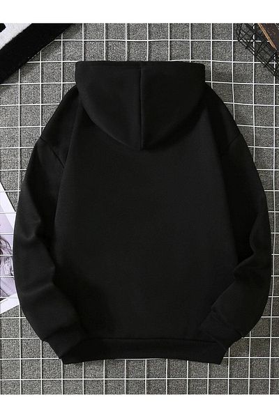 DUBU BUTİK Chorma Text Sweatshirt - Black Printed Oversize Hoodie