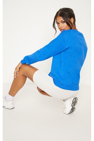 DUBU BUTİK Plain Basic Sweatshirt - Sax Blue Long Sleeve Oversize Crew Neck