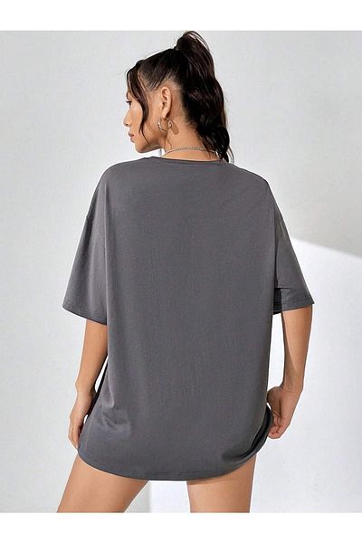 DUBU BUTİK Over Thinking T-shirt - Smoked Printed Oversize Crew Neck Short Sleeve T-Shirt
