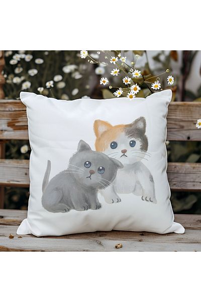 qoeuyl boutique Cute Cat Friends Printed Gift Fiber Satin Decorative Pillow