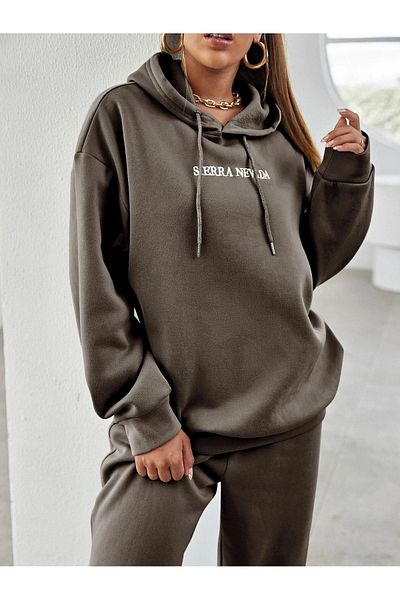 CLAYES Σετ φόρμας Sierra Nevada Φούτερ Jogger - Καφέ στάμπα Oversize με κουκούλα