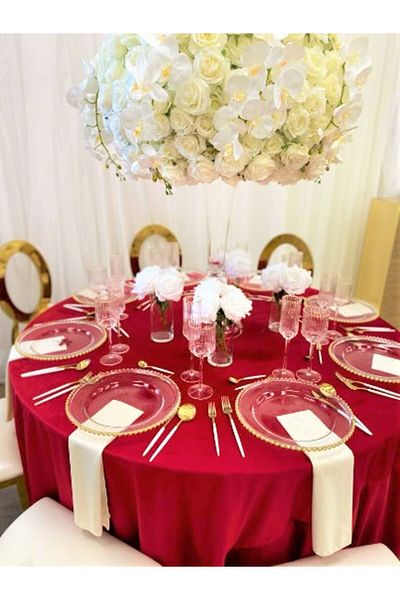 Kotonia Home Tablecloth - Round With Diameter 240 Cm, Damask Satin Delux, 100% Cotton, Red