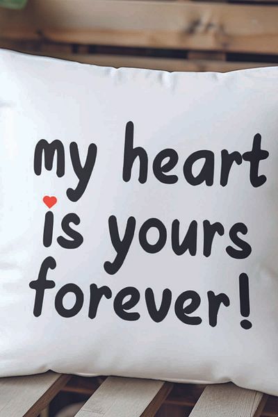 qoeuyl boutique My Heart Is Yours Forever Printed Husband Lover Romantic Gift Fiber Satin Decorative Pillow