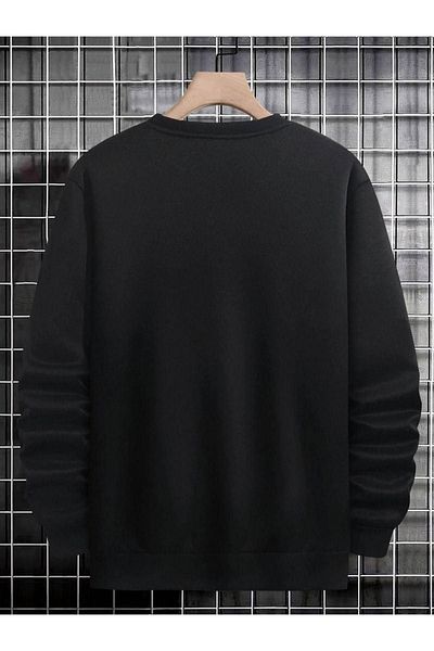 DUBU BUTİK Wake Sweatshirt - Black Printed Oversize Crew Neck
