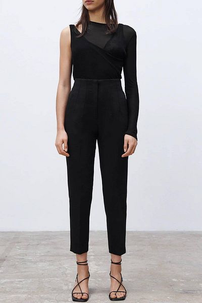 Madmext Black Front Bias High Waist Women's Pants Mg2425
