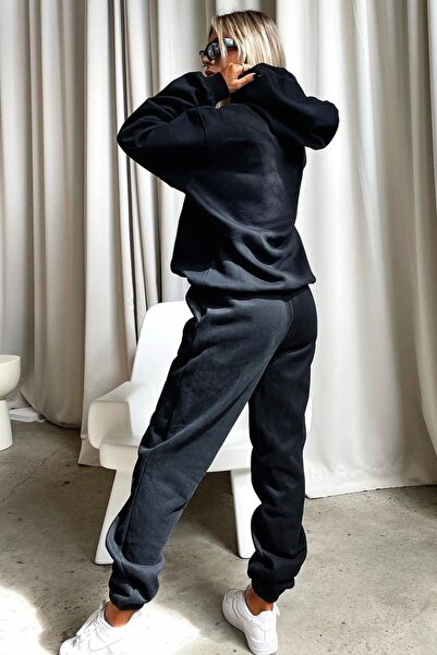 DUBU BUTİK USA tepláková souprava Mikina Jogger - oversize mikina s černým potiskem