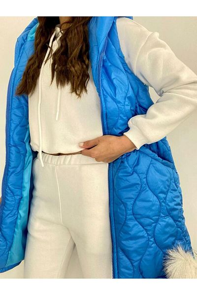 Nesil Vestă de damă cu glugă cu model ondulat