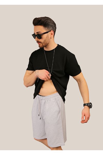 EydaMoon شورت صيفي رجالي ذو قصة مريحة باللون الرمادي مكون من خيطين