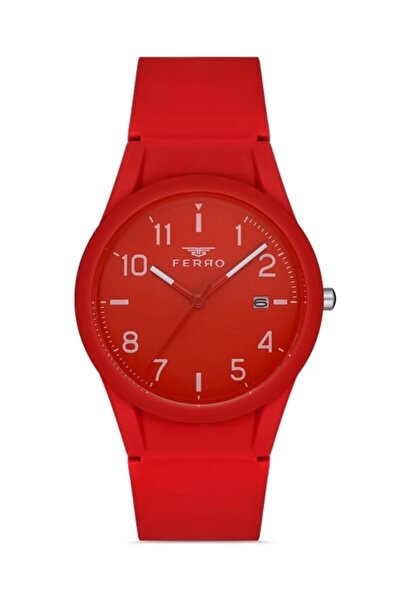 FERRO Red Silicone Cord Unisex Wristwatch F11341D-Zm 3Atm Waterproof 2 Year W...