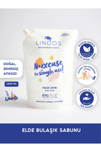 Lindos Doğal Elde Bulaşık Deterjanı %100 Bitkisel Güçlü Lavanta Yağlı 1200 ml