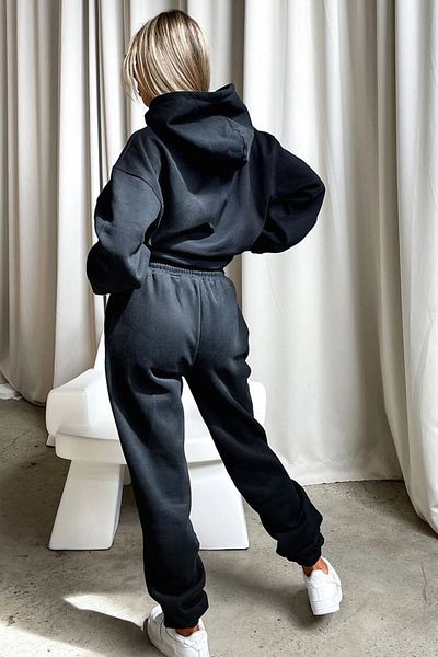 DUBU BUTİK Σετ φόρμας Ellore Australia Φούτερ Jogger - Μαύρη στάμπα Oversize Raised Hooded