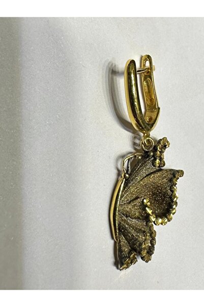 Altınöz Mücevherat Özel Oksitlemeli Kelebek Kanadı Tasarım Sarı Altın Küpe