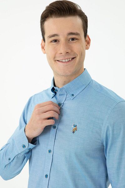 U.S. Polo Assn. Δοκουάμα Υφασμάτινο % 100 Βαμβάκι Slim Fit Σκούρο Μπλε Πουκάμισο