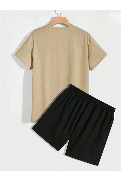 DUBU BUTİK 23 Number T-shirt Shorts - Mink Black Bottom Top Set Shorts T-shirt Combination Printed Crew Neck