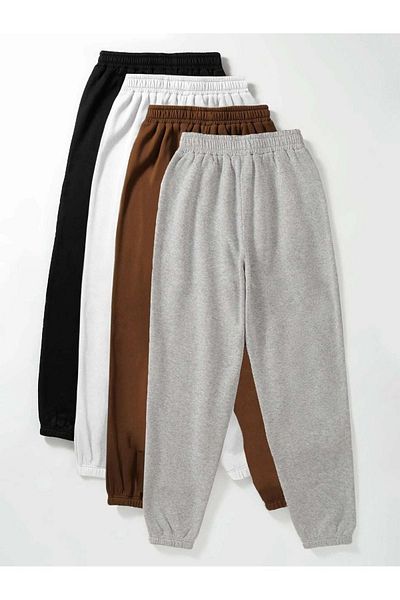 DUBU BUTİK 4-Pece Basic Straight Thin Sweatpants Jogger - Μαύρο Λευκό Καφέ Γκρι Καουτσούκ πόδι ψηλή μέση